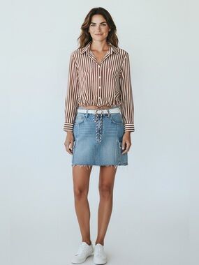 LNA Alpine Stripe Button Up Top with Drawstring Size Medium